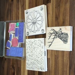 Wooden rubber stamp set arts and crafts bundle sun celestial letter deer…